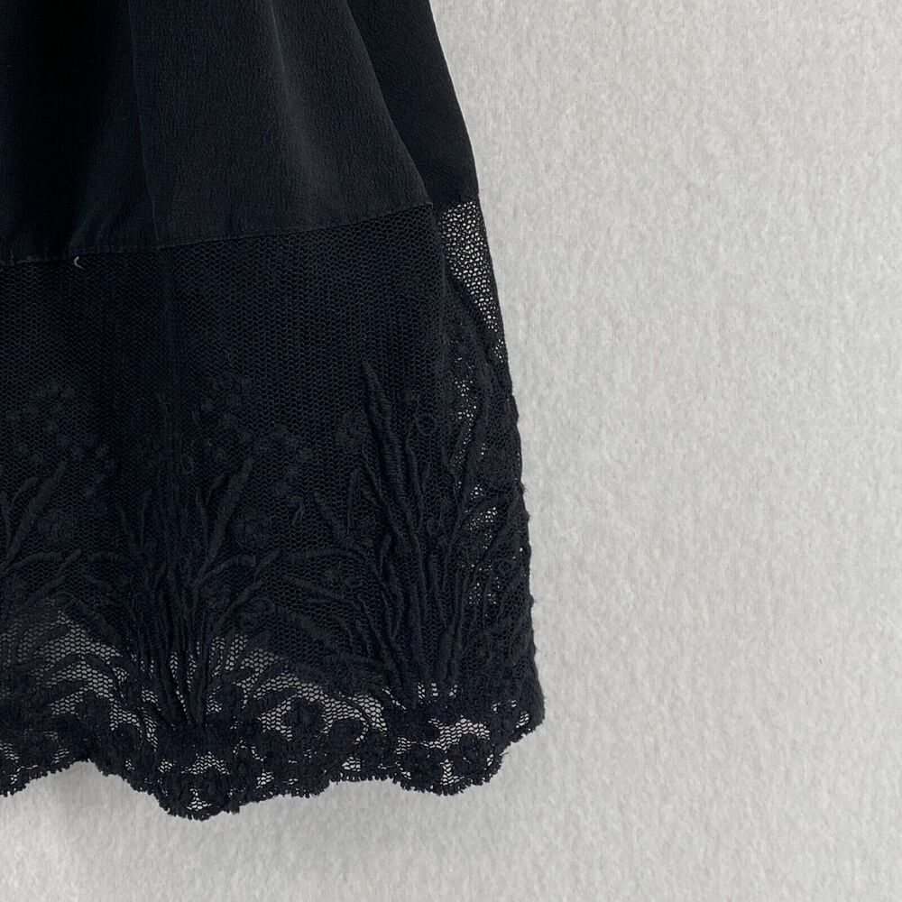 Eileen Fisher Silk Crepe De Chine Black Camisole - Floral Lace Trim - Size Small